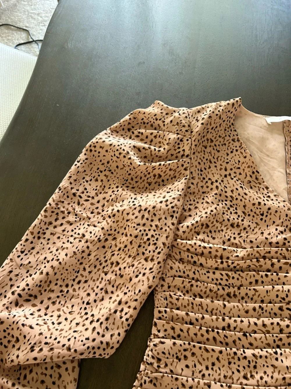 ASTR the label leopard print cinch front puff sleeve top blouse cream brown